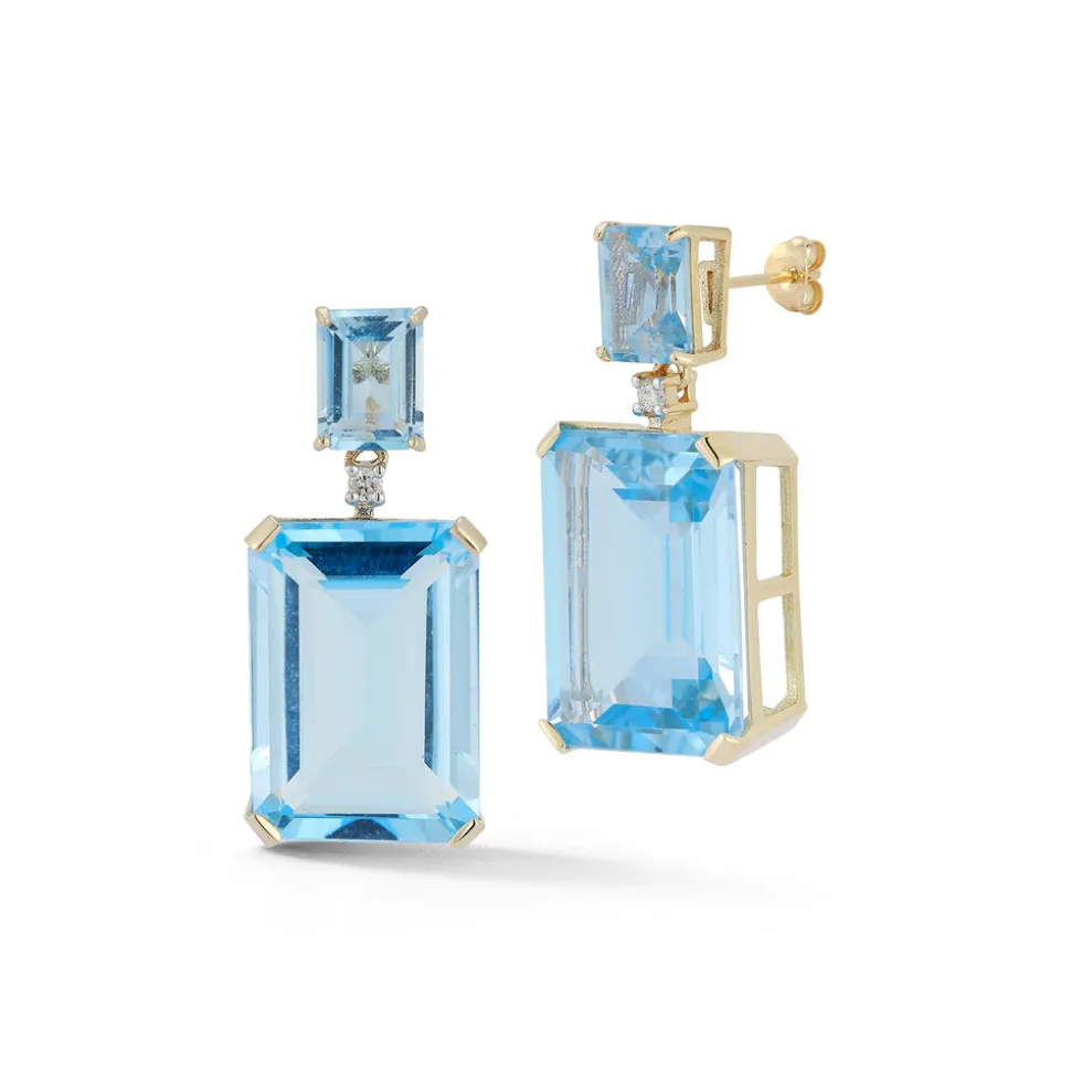 14K Blue Topaz Frame Earrings