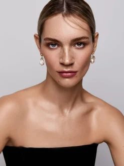 14K Green Amethyst and Baroque Pearl Drop Earrings