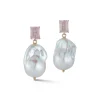 14K Rose Quartz and Baroque Pearl Drop Earrings