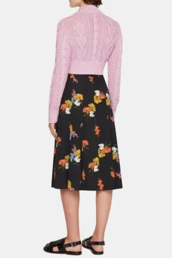 Kenzie Skirt In Retro Bouquet On Black Silk Crepe De Chine