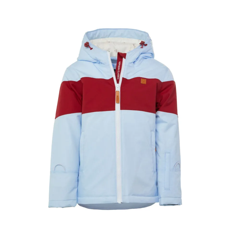 Kids' Cloud Blue Winter Coat with Red Rugby Stripe