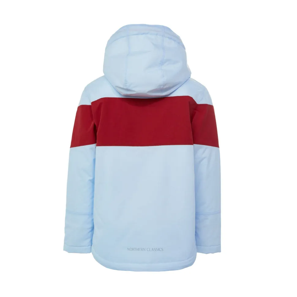 Kids' Cloud Blue Winter Coat with Red Rugby Stripe