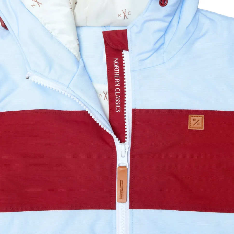 Kids' Cloud Blue Winter Coat with Red Rugby Stripe