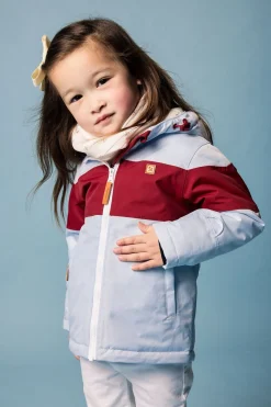 Kids' Cloud Blue Winter Coat with Red Rugby Stripe