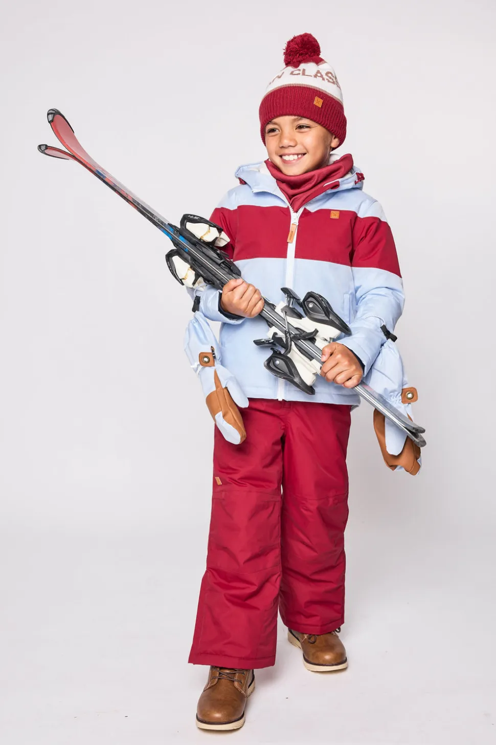 Kids' Cloud Blue Winter Coat with Red Rugby Stripe