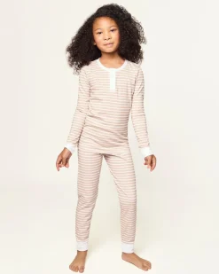 Kid’s Pima Snug Fit Pajama Set in Camel Stripe