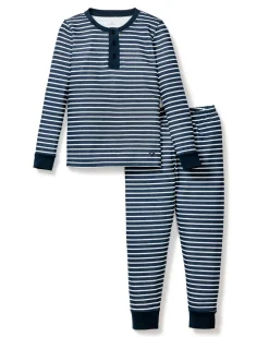 Kid’s Pima Snug Fit Pajama Set in Navy Stripe