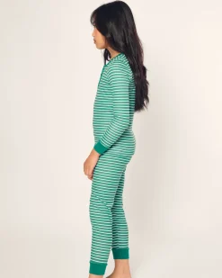 Kid’s Pima Snug Fit Pajama Set in Green Stripe