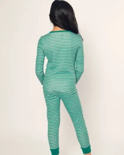 Kid’s Pima Snug Fit Pajama Set in Green Stripe