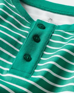 Kid’s Pima Snug Fit Pajama Set in Green Stripe