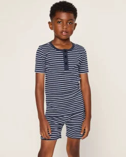 Kid’s Pima Snug Fit Pajama Short Set in Navy Stripe