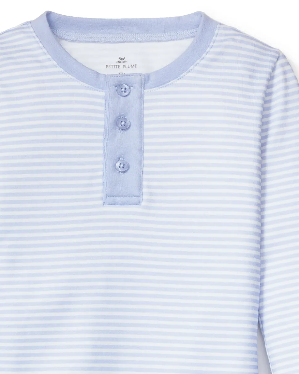 Kid’s Pima Snug Fit Pajama Set in Blue Stripes