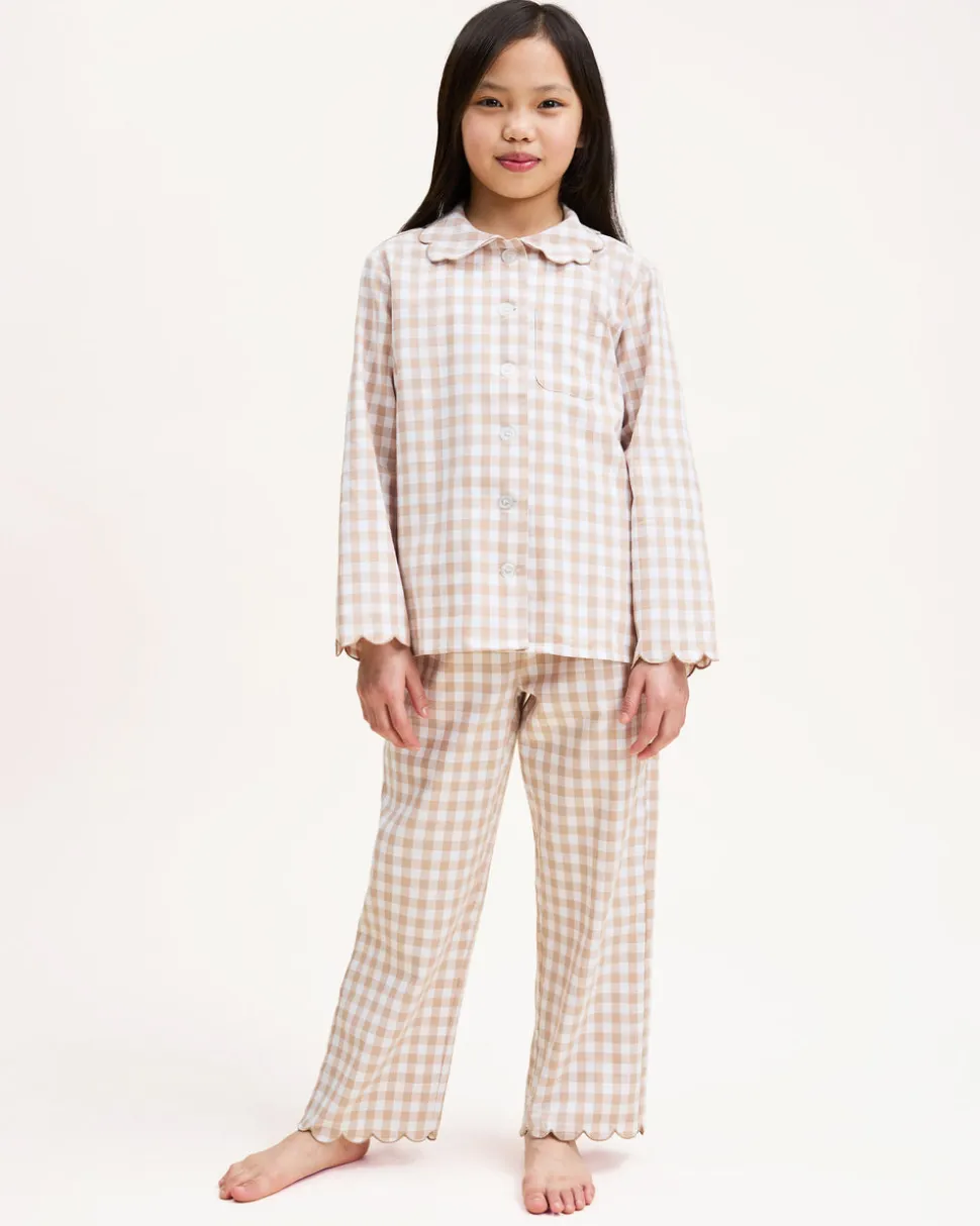 Kid's Twill Colette Pajama Set in Camel Gingham