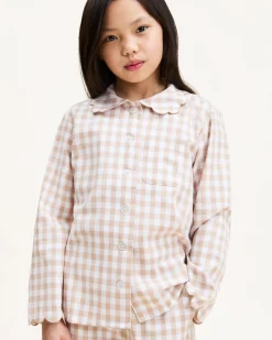 Kid's Twill Colette Pajama Set in Camel Gingham