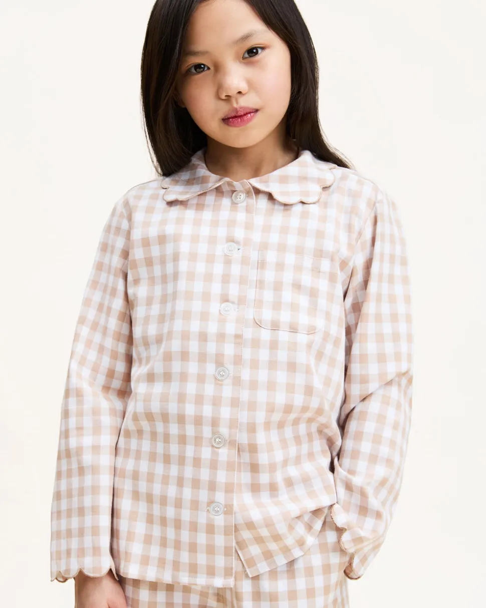 Kid's Twill Colette Pajama Set in Camel Gingham