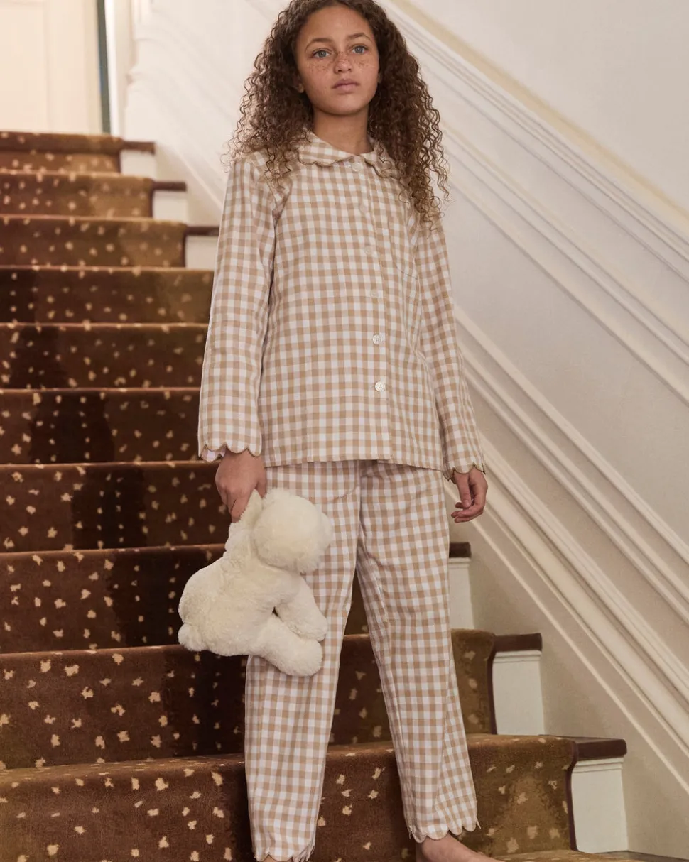 Kid's Twill Colette Pajama Set in Camel Gingham