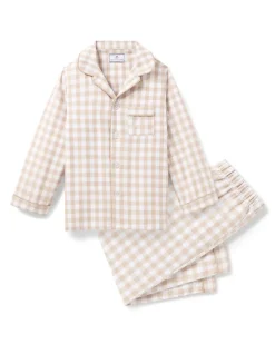 Kid's Twill Pajama Set in Camel Gingham