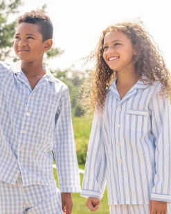 Kid’s Twill Pajama Set in Periwinkle Stripe