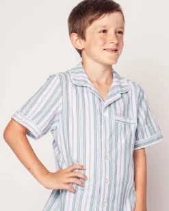Kid’s Twill Pajama Short Set in Vintage French Stripes
