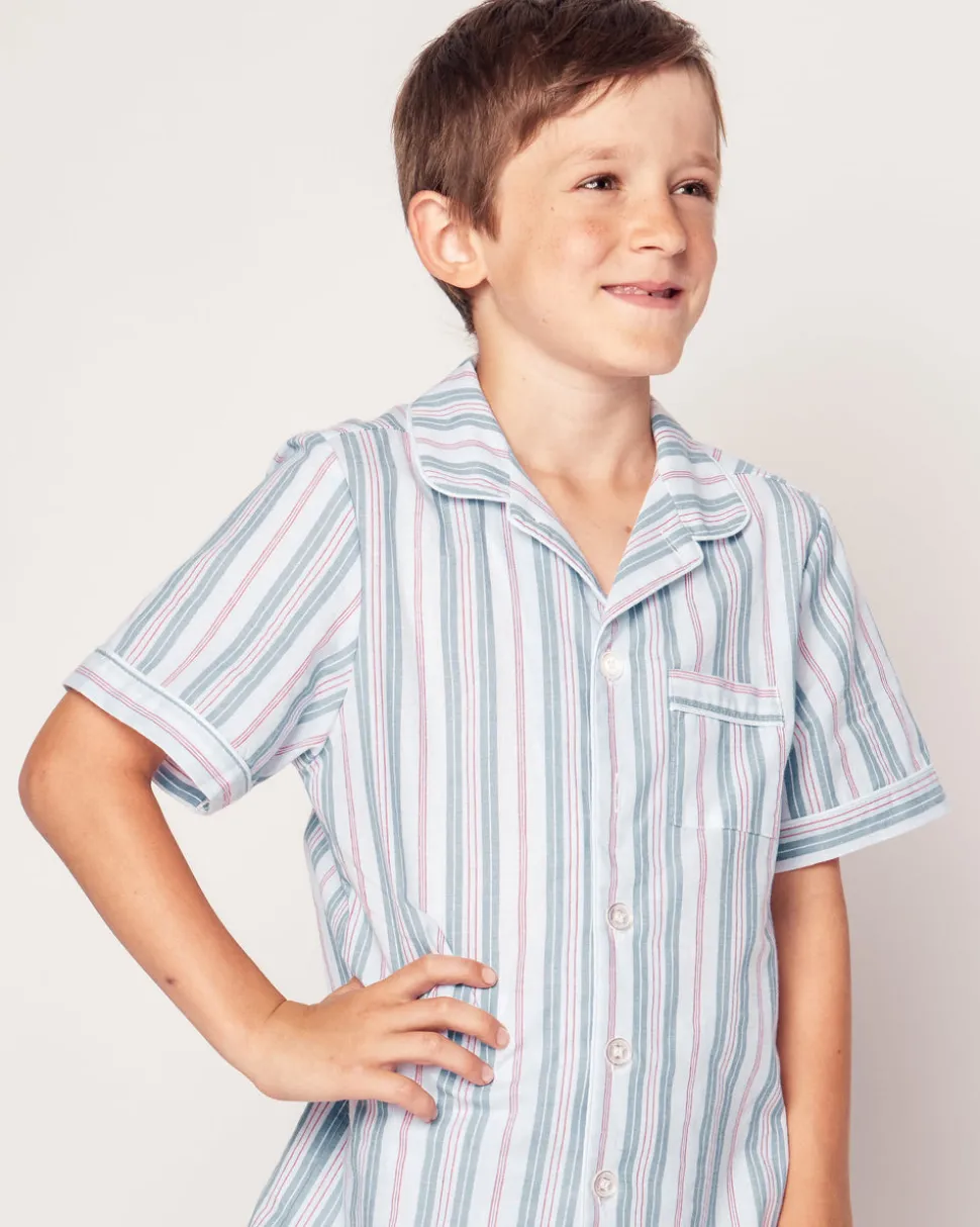Kid’s Twill Pajama Short Set in Vintage French Stripes