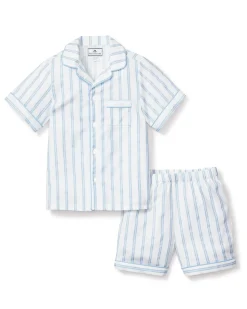 Kid’s Twill Pajama Short Set in Periwinkle Stripe