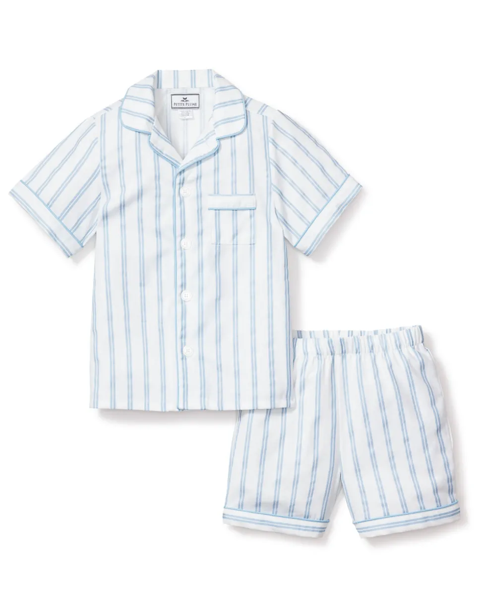 Kid’s Twill Pajama Short Set in Periwinkle Stripe