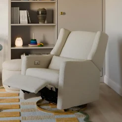 Kiwi Electronic Recliner and Swivel Glider with USB port in Ivory Boucle with Gold Base