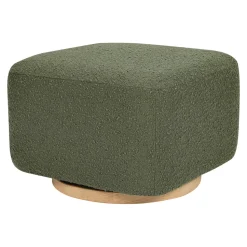 Kiwi Gliding Ottoman in Olive Boucle with Light Wood Base