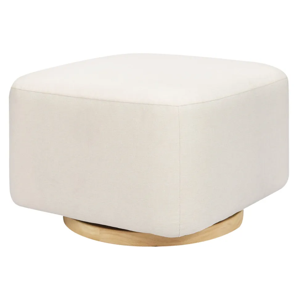 Kiwi Gliding Ottoman in Performance Cream Eco-Weave with Light Wood Base