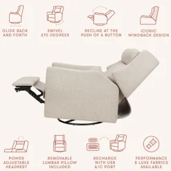 Kiwi Plus Power Recliner and Swivel Glider with Power Adjustable Headrest and USB Port in Performance Beach Eco-Weave