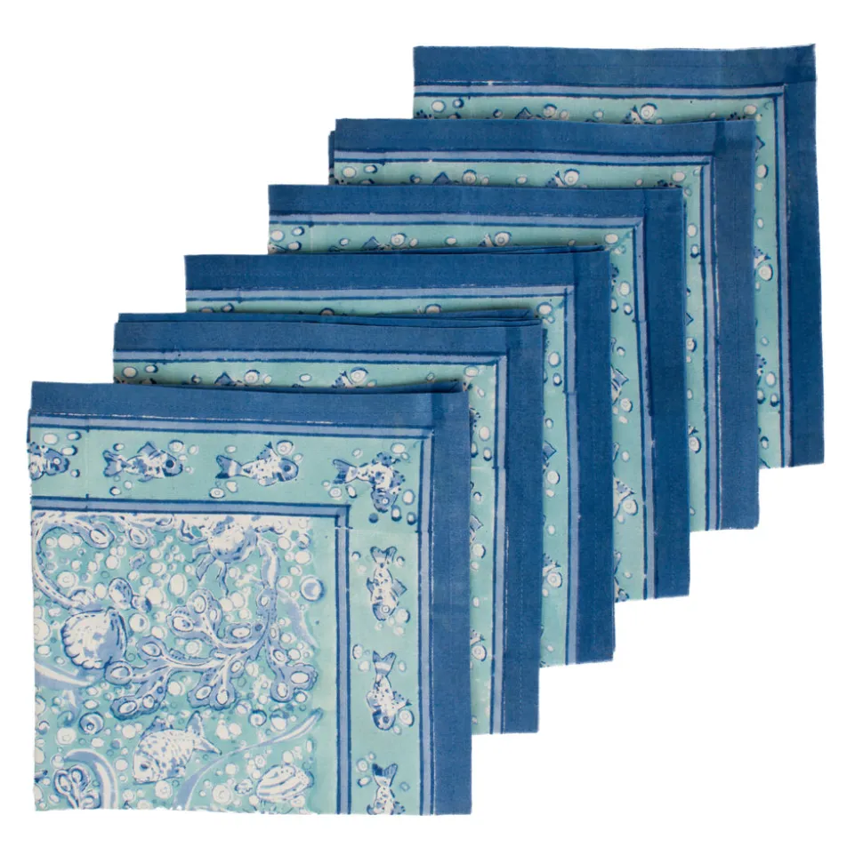 La Mer Napkins in Aqua, Set of 6