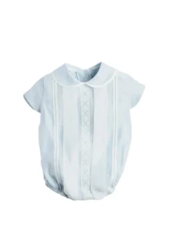 Lace Detail Peter Pan Collar Romper in Pale Blue