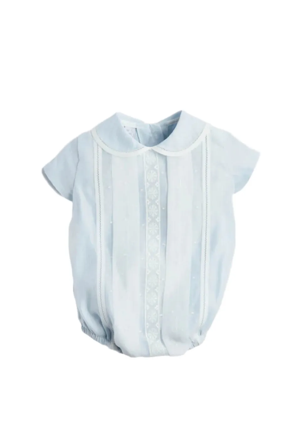 Lace Detail Peter Pan Collar Romper in Pale Blue