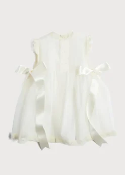 Lace Trim Fine Pleated Dress in Ivory