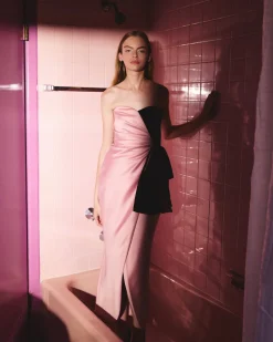 Lala Gown in Rose Quartz & Noir Multi