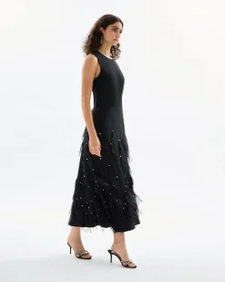 Laney Feather Dress in Noir