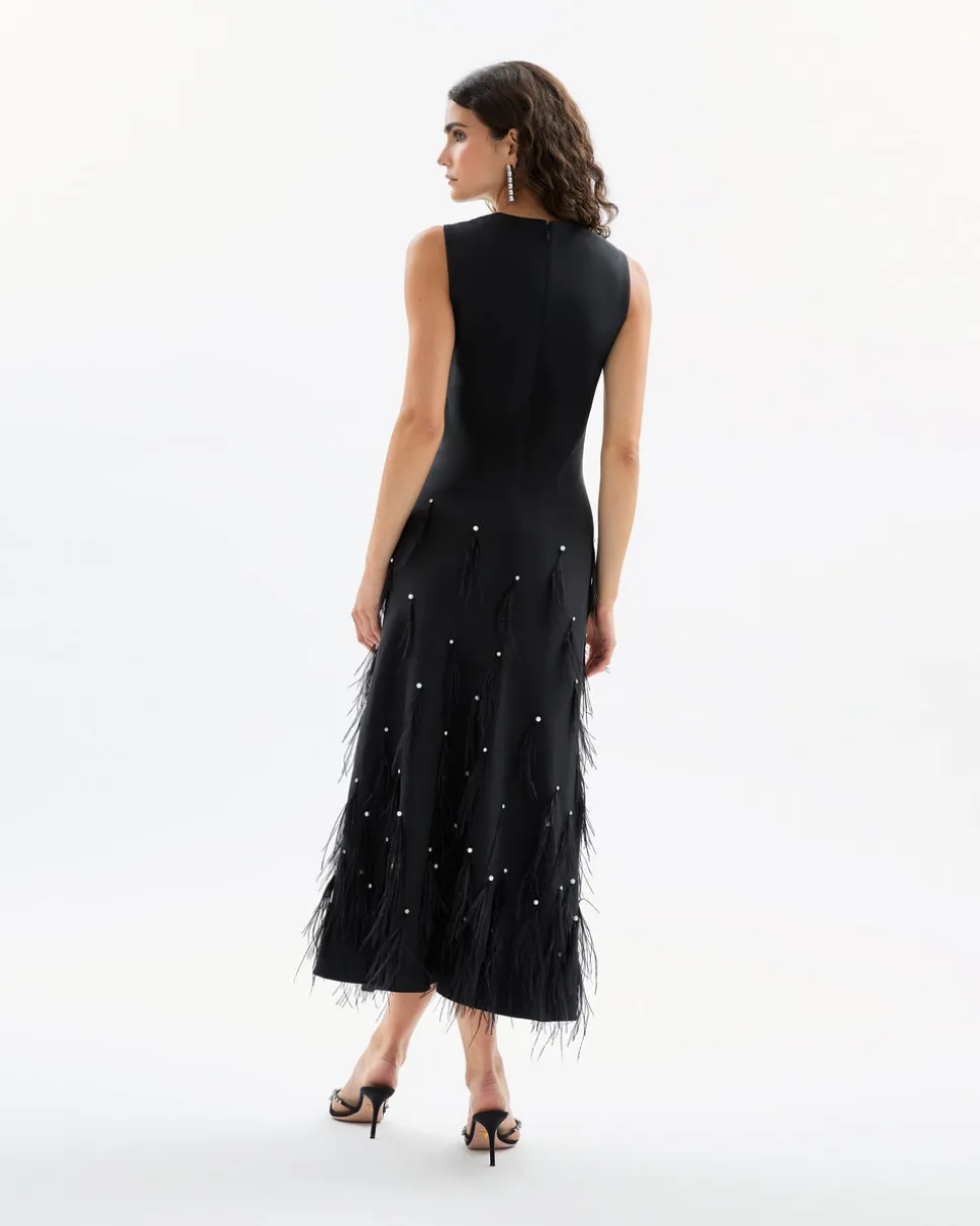Laney Feather Dress in Noir