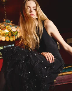 Laney Feather Dress in Noir
