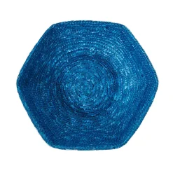 Large Hexagonal Raffia Basket in Blue