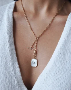 Large Mother of Pearl Diamond Bezel Charm