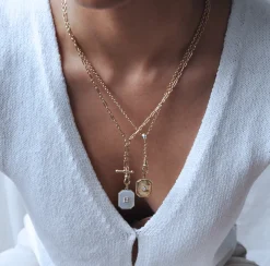 Large Mother of Pearl Diamond Baguette Bezel Charm
