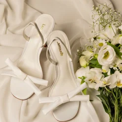 Larroudé x Markarian Bridal Sandal In White Satin