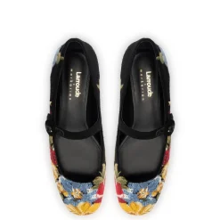 Larroudé x Markarian Flat In Floral Wool and Black Embroidery
