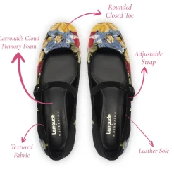 Larroudé x Markarian Flat In Floral Wool and Black Embroidery