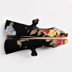 Larroudé x Markarian Flat In Floral Wool and Black Embroidery
