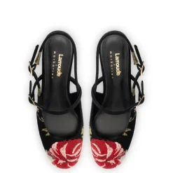 Larroudé x Markarian Pump In Black Wool and Floral Embroidery