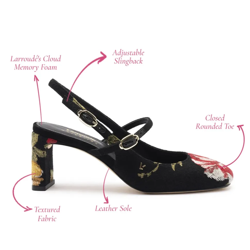 Larroudé x Markarian Pump In Black Wool and Floral Embroidery