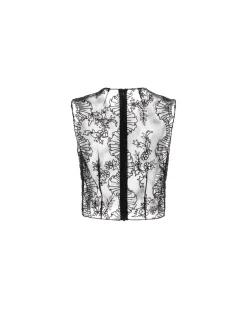 Laurence Top in Black Organza with Ribbon Embroidery