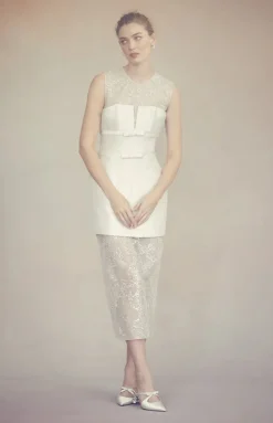Laurence Top in Ivory Organza with Ribbon Embroidery