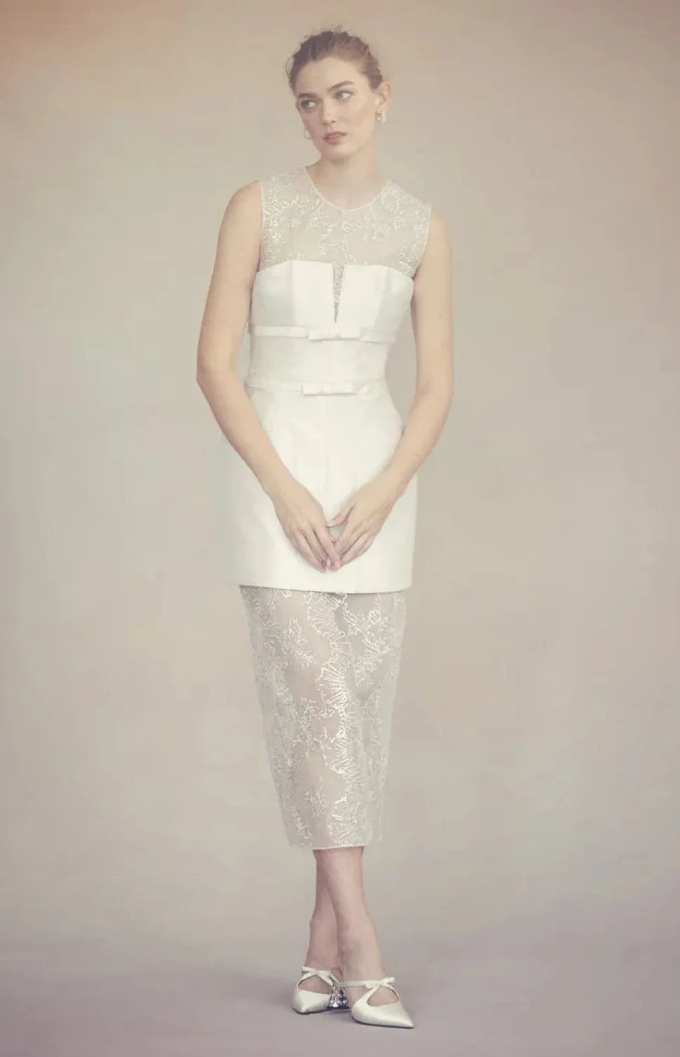 Laurence Top in Ivory Organza with Ribbon Embroidery